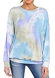 EFOFEI Damen Langarm Krawatte Dye Printed Casual Sweatshirts Hoodies Pullover Pullover Tops T-Shirts Blau L