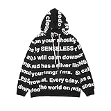 JiaFang Herbst und Winter Herren Hoodie Hip-Hop Letters Full Print Pullover Herren lockeres Paar lässiger Kapuzenpullover-schwarz,M