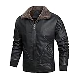 Herren Lederjacke Cargojacke Innenfleece Winterjacke Herren Warm Arbeitsjacke Fleece Männer Männer Motorradjacke Einfarbig Sportliche Winterjacke Herren mit Reverskragen Leder Jacket men S-XXXL