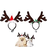 Weihnachten Haustier Stirnband Rentiergeweih Stirnband Rentier Geweih Haarreif mit Weihnachtsmütze Weihnachtliches Haustier Haarband Elchgeweih Haarreif für Katze Hund Weihnachten Haarschmuck 2p