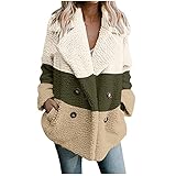 EMATOP Damen Revers Mantel Winter Plüschmantel Lässiger Langarm Parka Jacke Farbblock Winterjacke mit Tasche Softshelljacke Elegant Langarmshirt Weich Bequemes Oberteil Locker Sweatjacke Outw