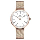 LONGSHUO Welly Merck Herren Analoguhren Schweizer Quarz mit Roségold Edelstahl-Uhr PM-C59M4