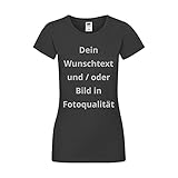 Damen T-Shirt Bedrucken - Text und Bild individuell auf Ihr T-Shirt Drucken Lassen | Personalisiert Farbe Schwarz, Größe M