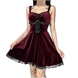 Damen Gothic Dark Punk Spitze Strapsen Wildleder Schmetterling Besticktes Kleid mit hoher Taille Frauen Y2k Mode Streetw