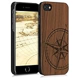 kwmobile Schutzhülle kompatibel mit Apple iPhone 7/8 / SE (2020) - Hülle Handy aus Holz - Cover Case Handyhülle Kompass Vintage Dunkelb