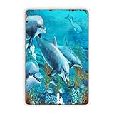 GOCHAN Metallschilder,Die Unterwasser-Delfine-Korallenriff-Zeichnung für Kinder, Blechschild Wand Eisen Malerei Wand Dekor Kunst Retro Plaketten Poster Hängende Dekoration für Indoor Outdoor 8 'X 12'