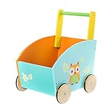 Labebe Lauflernwagen holz, 2-in-1 Verwendung als Laufwagen, Orange Eule Lauflernhilfe für 1-3 Jahre, Gehfrei Lauflernhilfe Baby/Lauflernhilfe Holz/Gehhilfe Holz/Baby Lauflernwagen H