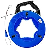 Einziehband 30m Einziehdraht Polyester Einziehspirale mit Führungsfeder Einziehhilfen ideales Einzugsband zur Kabelverlegung im Blauen Kunststoffgehäuse, 4,5mm D