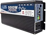 5000W Reiner Sinuswellen-Wechselrichter, 12V/24V/48V/60V bis 110V/220V mit 1 Universalsteckdose und intelligentem Farbdisplay für Auto, Wohnwagen, Boot, Camping, R