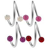 bodyjewelrytrend 4 Stück spiralen Piercing spirale 1,2mm 12mm augenbrauenpiercing Helix Tragus schmuck Cartilage Ohr kristallkugel - E5UCH