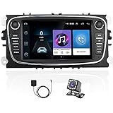 Hikity Autoradio Bluetooth Android für Ford Focus mit Navi 7 Zoll Bildschirm Autoradio Doppel Din für Mondeo Kuga Galaxy C-MAX S-MAX WiFi FM SWC Mirror Link + Rückfahrkamera (Schwarz)