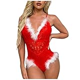 Nachthemd MäDchen,Weihnachten Sexy Rote Dessous V-Ausschnitt Neckholder Overall Strumpfhosen Pyjamas Damen Pyj
