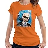 VINTRO Karl Lagerfeld Damen T-Shirt Original Portrait von Sidney Maurer Professionell bedruckt Gr. XL, Orang