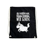 younikat Frecher Einhorn Turnbeutel mit Spruch I ca. 37 x 46 cm I Baumwolle Sportbeutel in schwarz zum Umhängen für Mädchen Teenager Damen I dv_329