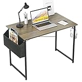 soges Schreibtisch 100 x 50 cm,Kleiner Schreibtisch,Eleganter Computertisch,Aus Holz und Metallrahmen,Massiv und Stabil,Zusätzliche Aufbewahrungstasche und Hak