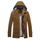 NHNKB Winterjacke Herren Fleece Baumwolle Militär Mantel Dick Casual Cargo Bomber Jacke Übergangsjacke Winter Parka Wintermantel mit Abnehmbare Kap