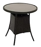 gartenmoebel-einkauf Beistelltisch Bistrotisch Varese 60cm rund, Höhe 63cm, Metallgestell + Bespannung Polyrattan schwarz, Tischplatte Glas schw