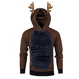 Weihnachten Elch Herren Kapuzenpullover Plus Samt Sweatshirt Pullover Rundhals Festival Hoody Casual Tops mit Tasche Slim Fit Kapuzenjacke Langarm Niedlich Kapuzensweatshirt Verdicken Übergangjack