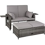 tectake 800934 Aluminium Polyrattan Lounge, 2er Garten-Sofa mit 6-Fach Verstellbarer Rückenlehne, wetterfest und rostfrei, inkl. Auflagen, Kissen + Schutzhülle (Grau | Nr. 404159)