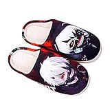 YZJYB Tokyo Ghoul Anime Innen Warm Pantoffeln für Herren Damen 3D Drucken Ken Kaneki Atmungsaktiv Korallenvlies Hausschuhe,Schwarz,EU 39~42(280)