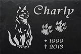 LaserArt24 Schiefertafel mit wetterfester Lasergravur des Motives Katze-003 und Ihrem Text/Daten in der gewünschten Schriftart z.B. als Grabstein auf das Grab oder als Gedenkstein für Z