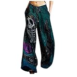 WGNNAA Damen Hippie Hose Pumphose Haremshose Halloween Boho Gemustert Gesmokter Taille mit Taschen Freizeithose Sommerhose Yogahose (B01-Grün, 3XL)