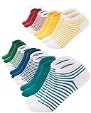 FOOTNOTE 10 Paar Sneaker Socken Mit Softbund Flacher Zehennaht Hoher Baumwollanteil Damen Herren Bunt Rot Grün Blau Gelb Türkis Gestreift in 39 40 41 42