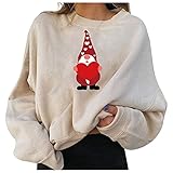 Hirolan Briefdruck Pullover Damen Oberteile Elegant Oversize Strickpulli Rundhals Weihnachtsmann Weihnachtspullover Rentiermuster Winter Christmas Sweater Xmas Pulli Sw