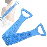 HOTLIKE Silikon Körperbürste, Double-Sided Badebürste, Trockenbürste, Peelingbürste, Rückenbürste, Rücken Massagebürste für Dusche und Badewanne zum Entfernen Abgestorbener Haut, Cellulite(68CM, Blau)