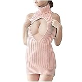 Wopiueya Damen Kleid Pullover ärmellose Rückenfrei Turtleneck Front Open Sweater Jumpsuit Strickpullover Erotische Unterwäsche Verführerisches Dessous Reizw