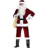 DOExert Weihnachtskostüme für Herren, Weihnachtsmann-Anzug – Cosplay-Kleidung, 9-teiliges Set, Langarm, Oberteile, Hosen, Bart, Perücke, Handschuhe, Tasche, Geschenk