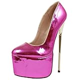 curtain Frauen Plateau Pumps 22cm Sexy High Heel Mode Glänzendes Leder Gold Metallabsatz Flache Slip-on Dance Nachtclub Party Schuhe,Lila,42