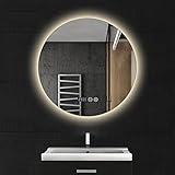 Wandspiegel Badezimmerspiegel mit Beleuchtung, Runder LED Badspiegel, Touchschalter und Digital Uhr, Verschiedene Farbtemperatur, energiesparend Beschlagfrei, Ø 60