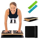 falkenbaum® Balance Board Set aus Bambus mit Trainingsübungen | Inkl. Anti-Rutsch-Matte & 2 Widerstandsbändern | Perfekt als Balance Trainer | Home Gym Gerät für bessere Fitness | Deluxe Balance B