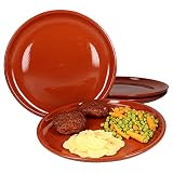 MamboCat 4er Set Ton-Speiseteller I Ø 28,5 cm I 4 Personen I Steak-Platte, Essteller, Grillteller, Servierplatte I Mediterran I Glasiert I Unikat Handarbeit I Mittelalter Markt I Wikinger F