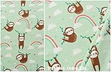 Fat Quarter - Regenbogen und Faultier-Druck, weiche gebürstete Baumwolle, Kuschelflanell-Stoff, Winceyette Material, Nachtkleid, Pyjamas, Shorts, Sweatshirts, Flanell, Faultiere, Wolken, 48 cm x 55