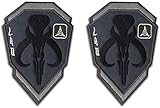 Mandalorian Mythosaurier Totenkopf Wappen Boba Fett Schild Patch Taktische Morale bestickte Applikation Abzeichen mit Verschluss Haken und Schleife Rückseite 10 x 7 cm (Grau)