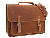 Gusti Aktentasche Herren Leder -Elmar Umhängetasche Lehrertasche Arbeitstasche Ledertasche Dokumententasche A4 Laptoptasche 15 Zoll B