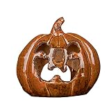 Halloween-Kürbis Windlicht Teelichthalter Halloween Kerzenhalter Kürbis Teelichthalter Porzellan Kürbis Tee Licht Halter mit Deckel Zierkürbis als Herbstdeko Mottoparty-Deko (Orange, One Size)
