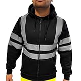 Lomelomme Herren Reflektorjacke Arbeitsjacke Winter Winddichte Wasserdichte Warnschutz Kapuzenjacke Softshelljacke mit Sicherheits Reflexstreifen Leuchtend Warnweste Hoodie Jack