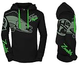 HOTSPOT DESIGN Hoodie Fishing Mania Zander, schwarz, Gr. L, Kapuzensweater Fuer Angler, 010300603