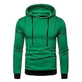 Xmiral Herren Patchwork Pullover Hoodie Tunnelzug Streifen Slim Fit Sweatshirts Camping Outdoor Pullvoer for Herbst und Winter (Grün, XL)