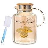 Shopwithgreen Karaffe mit Decke | Krug aus Borosilikatglas | 1.8L Glaskaraffe mit Griff |Kanne für kaltes oder heißes Wasser | Kühlschrankkrug für Wein Kaffee Milch und Saft| G
