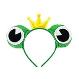 Oblique Unique® Haarreifen Froschkönig Haarreif mit Froschaugen und Krone Kostüm Accessoire für Fasching Karneval Motto Party in Grün G