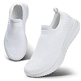 HKR Damen Slip On Turnschuhe Mesh Laufschuhe Atmungsaktiv Sportschuhe Wanderschuhe Leichte Bequeme Schuhe Weiß 41 EU