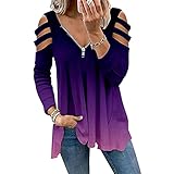 SHIZUANYUE Damen Langarm Lose Bluse T-Shirt Blusen Reißverschluss Elegante Tops V-Ausschnitt Falten Shirt Oversize Oberteil Tunika Blumen Hemd Casual Bluse Elegant Popular Tops Bohemian Printed B