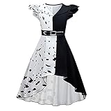 CKCKTZ Cruella Deville Kostüm Kinder 2021 Schwarz Dalmatiner Kleid Mädchen Halloween Karneval Party Dress Up Anzug 5-12 Jahre, weiß 2, 9-10 J