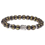 ANAZOZ Herren Perlenarmband Stein Armbänder Achat Buddha Kupfer Yoga Armbänder Schwarz Unisex Freundschaft Armband Verstellb