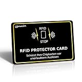 praxxim RFID Blocker Karte in schwarz/Gold – Störsender bietet RFID Schutz gegen das Auslesen von Kreditkarten – Eine RFID Karte sichert die ganze Geldbörse – Ideale Alternative zur NFC Schutzhü