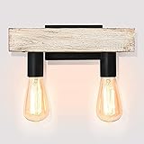 Zicbol 2 Vintage Wandleuchte aus Holz, 2*E27 Wandlampe Innen Holz, Retro Wandbeleuchte Schwarzes Metall-Holz für Schlafzimmer, Wohnzimmer, Küche, F